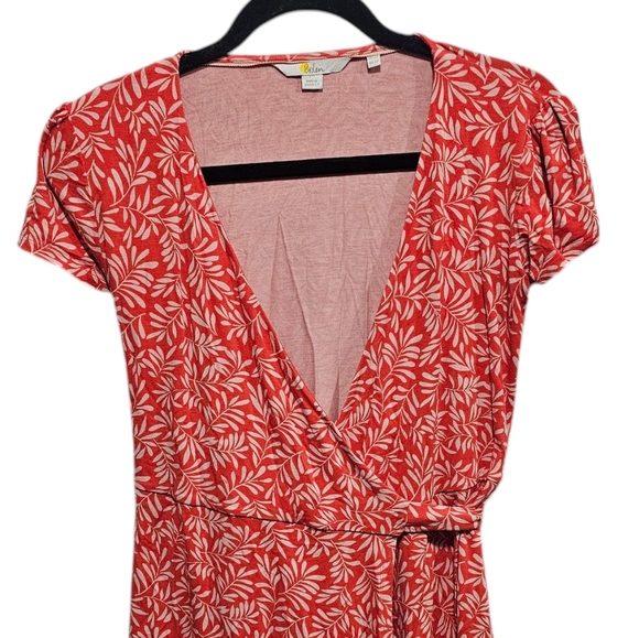 Boden Summer‎ Wrap Dress Orange Olive Branch Print Stretch Size US 2P - Picture 6 of 8